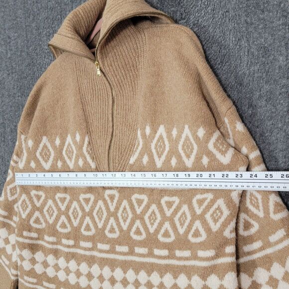J Crew Sweater Womens L/XL Brown Relaxed Half Zip in Geometric Knit BD643 - Picture 5 of 13